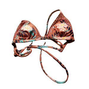 Womens Xhileration Burgundy Black Blue String Bikini Top Knit Floral XS Padded